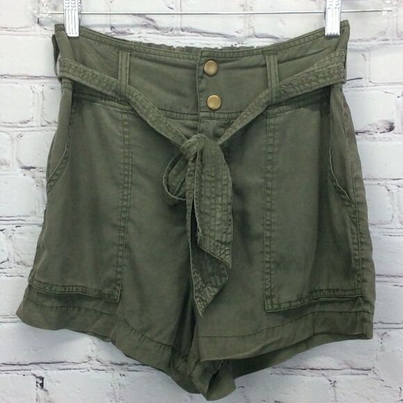 Abercrombie & Fitch Shorts Women's Size S Army Green Flowy 100% Lyocell Belted - Picture 6 of 9